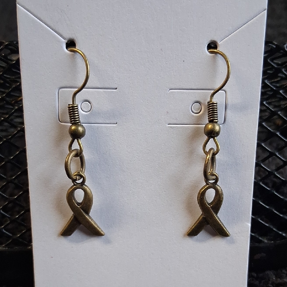 Hand Crafted Antique Brass Ribbon Dangle Earrings
